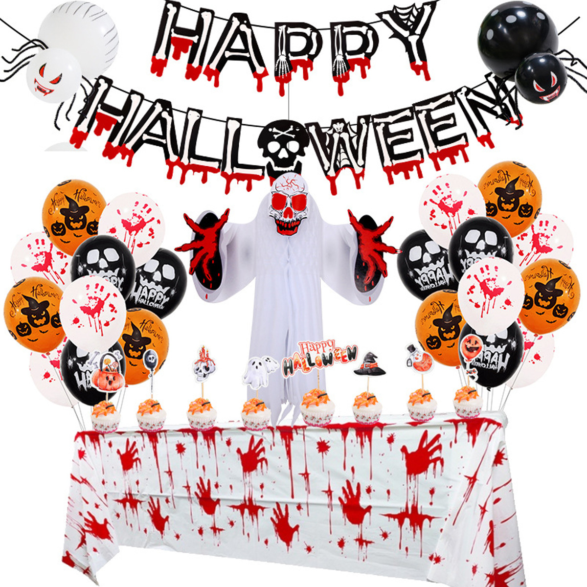 Hot Selling Halloween Party Decoration Skull Ghost Foil Balloon Set Happy Halloween Letter Banner