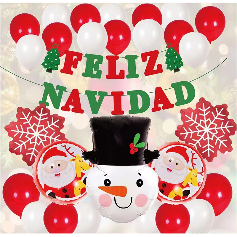 FELIZ NAVIDAD Merry Christmas Banners Garlands Hanging Bunting Merry Christmas Balloons Decoration Party Balloon Set