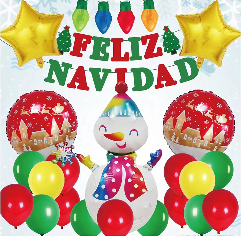 FELIZ NAVIDAD Merry Christmas Banners Garlands Hanging Bunting Merry Christmas Balloons Decoration Party Balloon Set