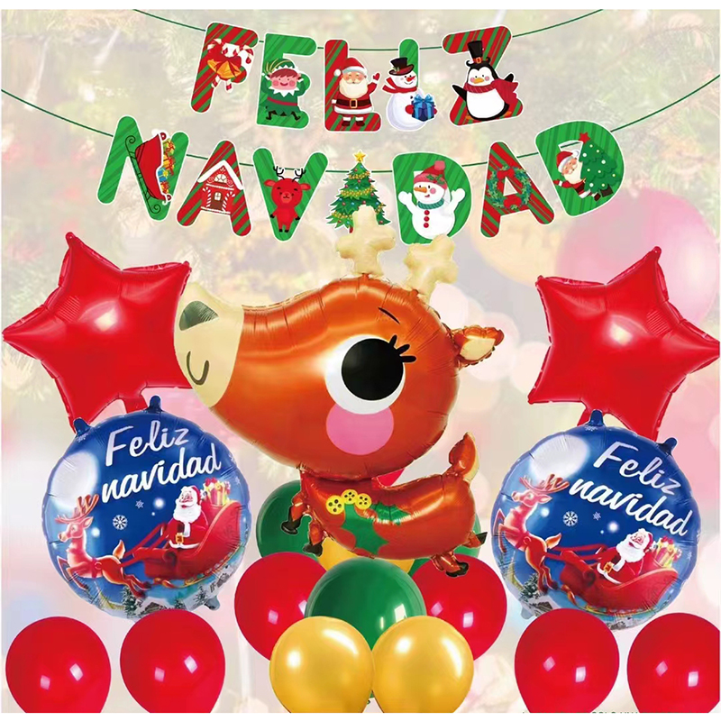 FELIZ NAVIDAD Merry Christmas Banners Garlands Hanging Bunting Merry Christmas Balloons Decoration Party Balloon Set
