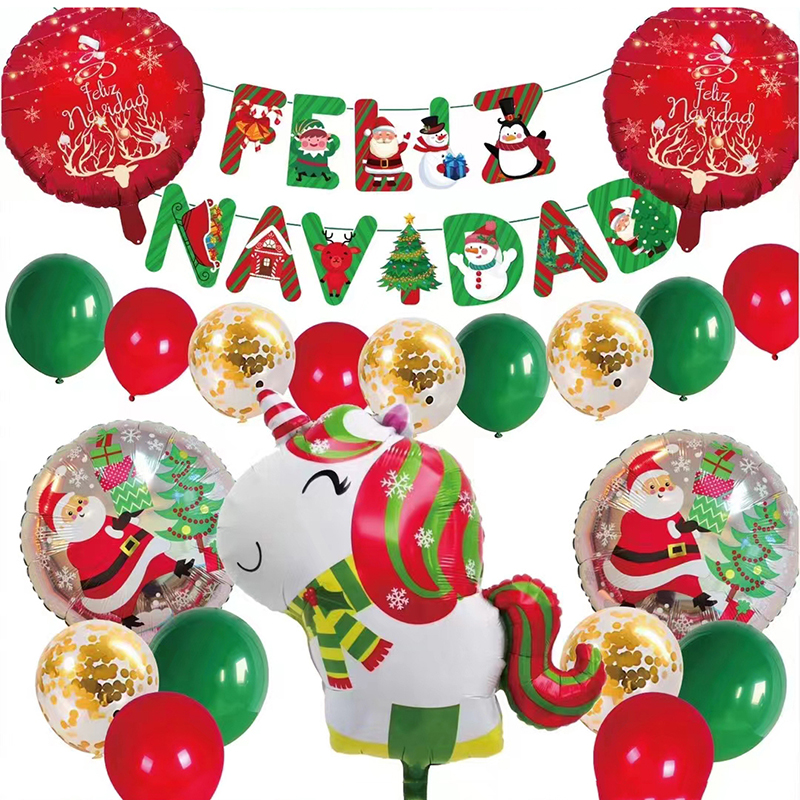 FELIZ NAVIDAD Merry Christmas Banners Garlands Hanging Bunting Merry Christmas Balloons Decoration Party Balloon Set