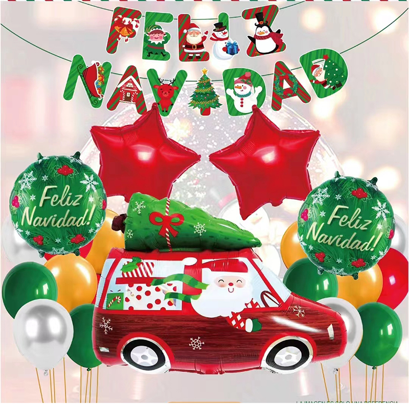FELIZ NAVIDAD Merry Christmas Banners Garlands Hanging Bunting Merry Christmas Balloons Decoration Party Balloon Set