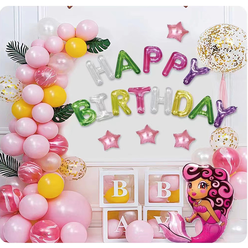 Baby Girl Cute Cartoon Mermaid Themed Birthday Party Latex And Foil Balloon Balloon Set Mermaid Birthday Atmosphere Decoration