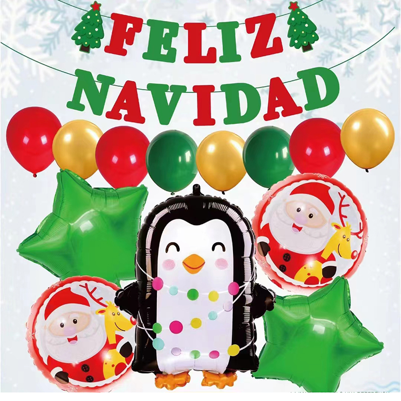FELIZ NAVIDAD Merry Christmas Banners Garlands Hanging Bunting Merry Christmas Balloons Decoration Party Balloon Set