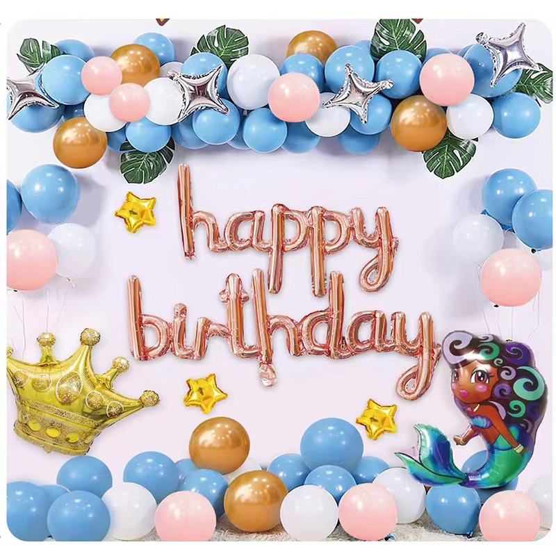 Baby Girl Cute Cartoon Mermaid Themed Birthday Party Latex And Foil Balloon Balloon Set Mermaid Birthday Atmosphere Decoration