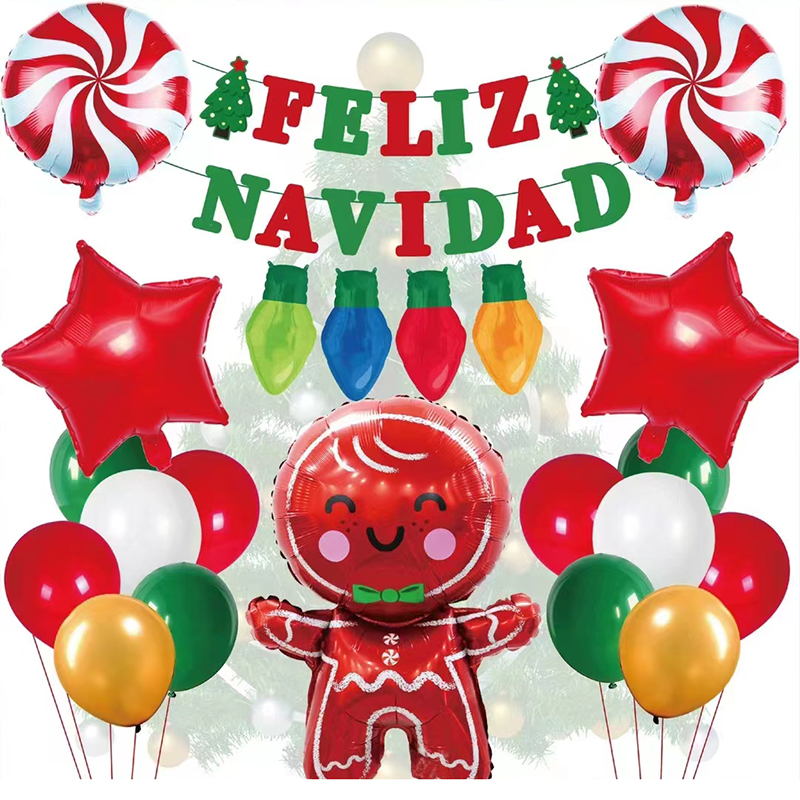 FELIZ NAVIDAD Merry Christmas Banners Garlands Hanging Bunting Merry Christmas Balloons Decoration Party Balloon Set