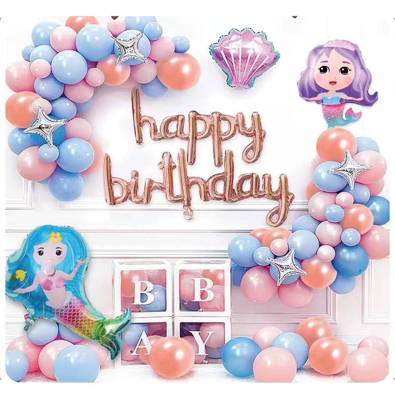 Baby Girl Cute Cartoon Mermaid Themed Birthday Party Latex And Foil Balloon Balloon Set Mermaid Birthday Atmosphere Decoration