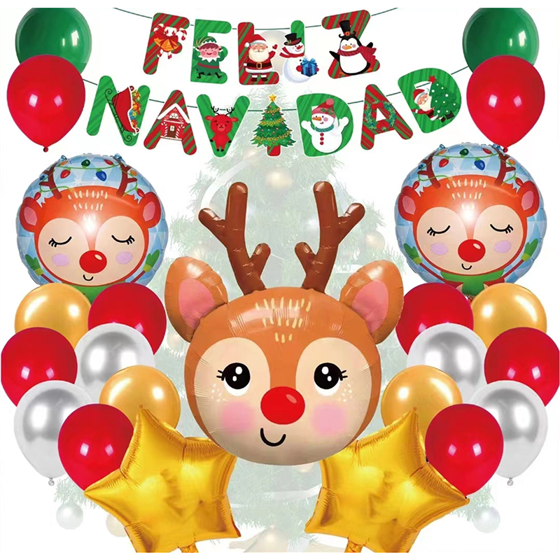FELIZ NAVIDAD Merry Christmas Banners Garlands Hanging Bunting Merry Christmas Balloons Decoration Party Balloon Set