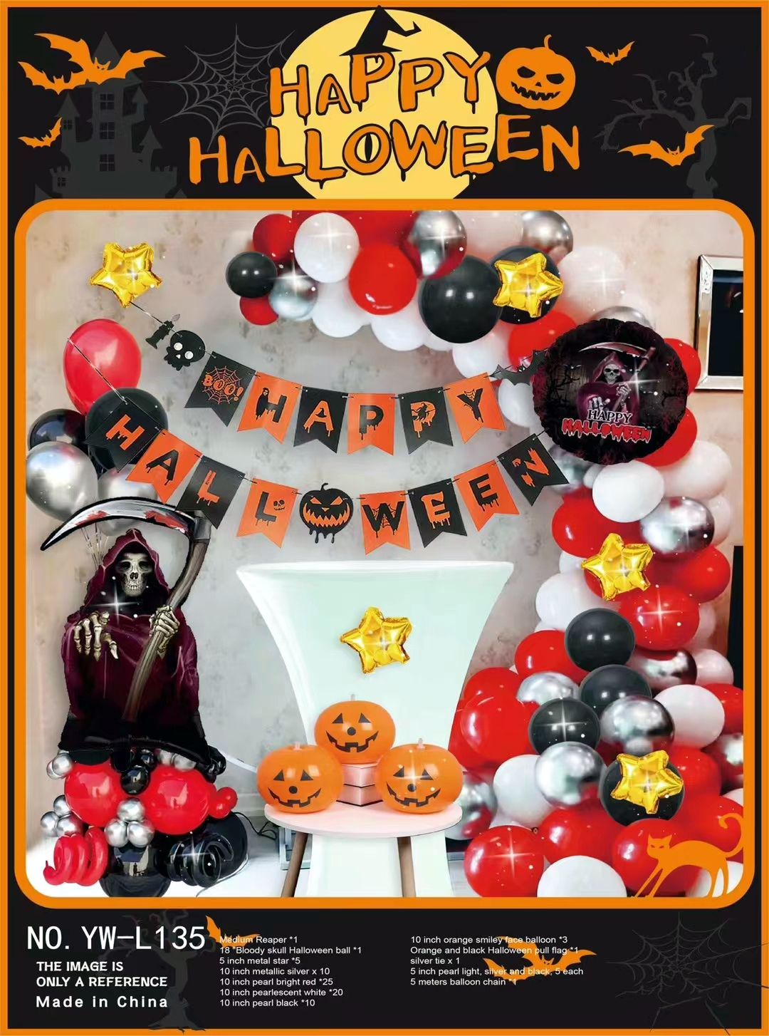 New Halloween Party Balloon Decoration Set Ghost Festival Bat Pumpkin Head Ghost Shape Balloon Bar Party Decoration