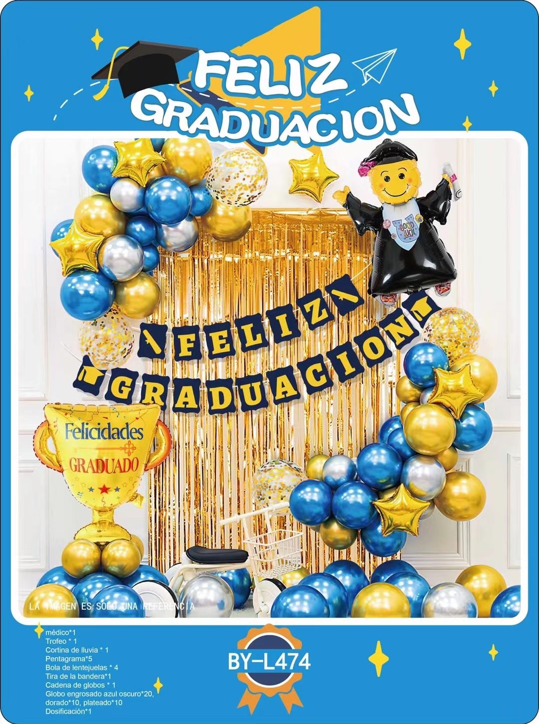 Amazon low price 2023 Congrats Grad Party Decoration Supply Spanish Feliz Graduation Bunting Flag Balloon Backdrop Arch Garland