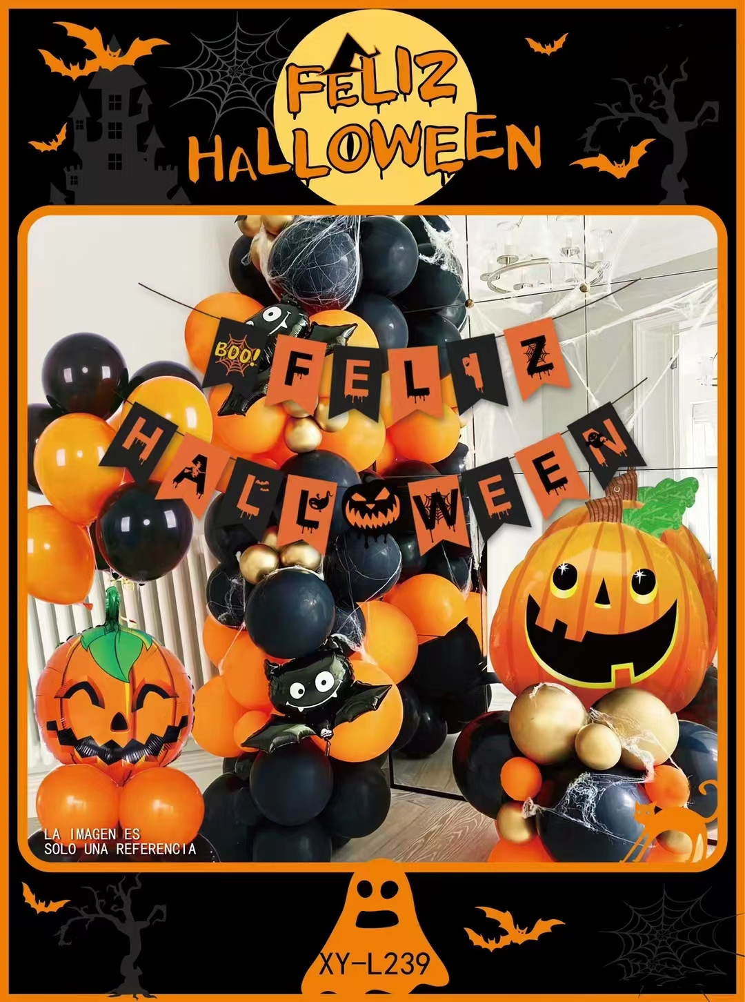 New Halloween Party Balloon Decoration Set Ghost Festival Bat Pumpkin Head Ghost Shape Balloon Bar Party Decoration