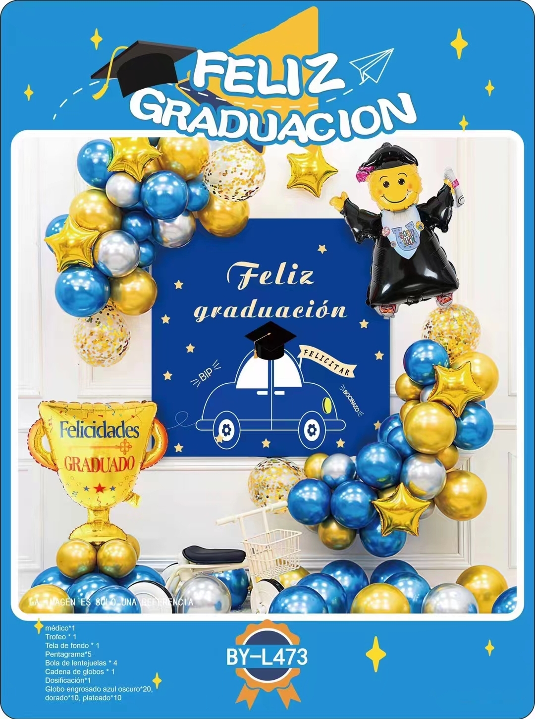 Amazon low price 2023 Congrats Grad Party Decoration Supply Spanish Feliz Graduation Bunting Flag Balloon Backdrop Arch Garland