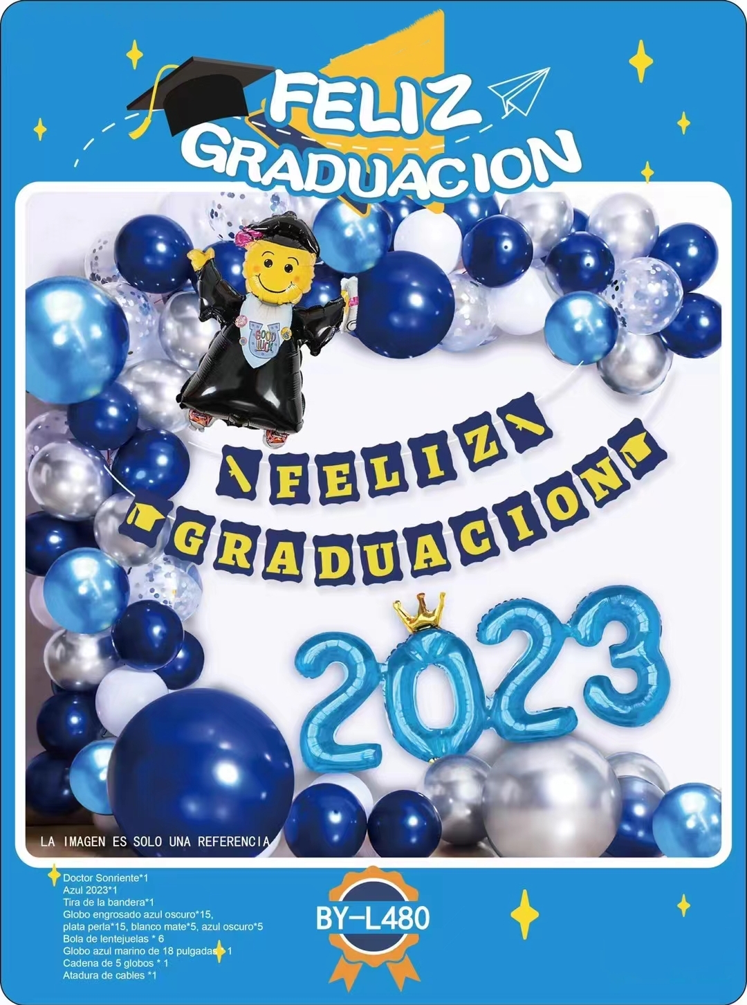 Amazon low price 2023 Congrats Grad Party Decoration Supply Spanish Feliz Graduation Bunting Flag Balloon Backdrop Arch Garland