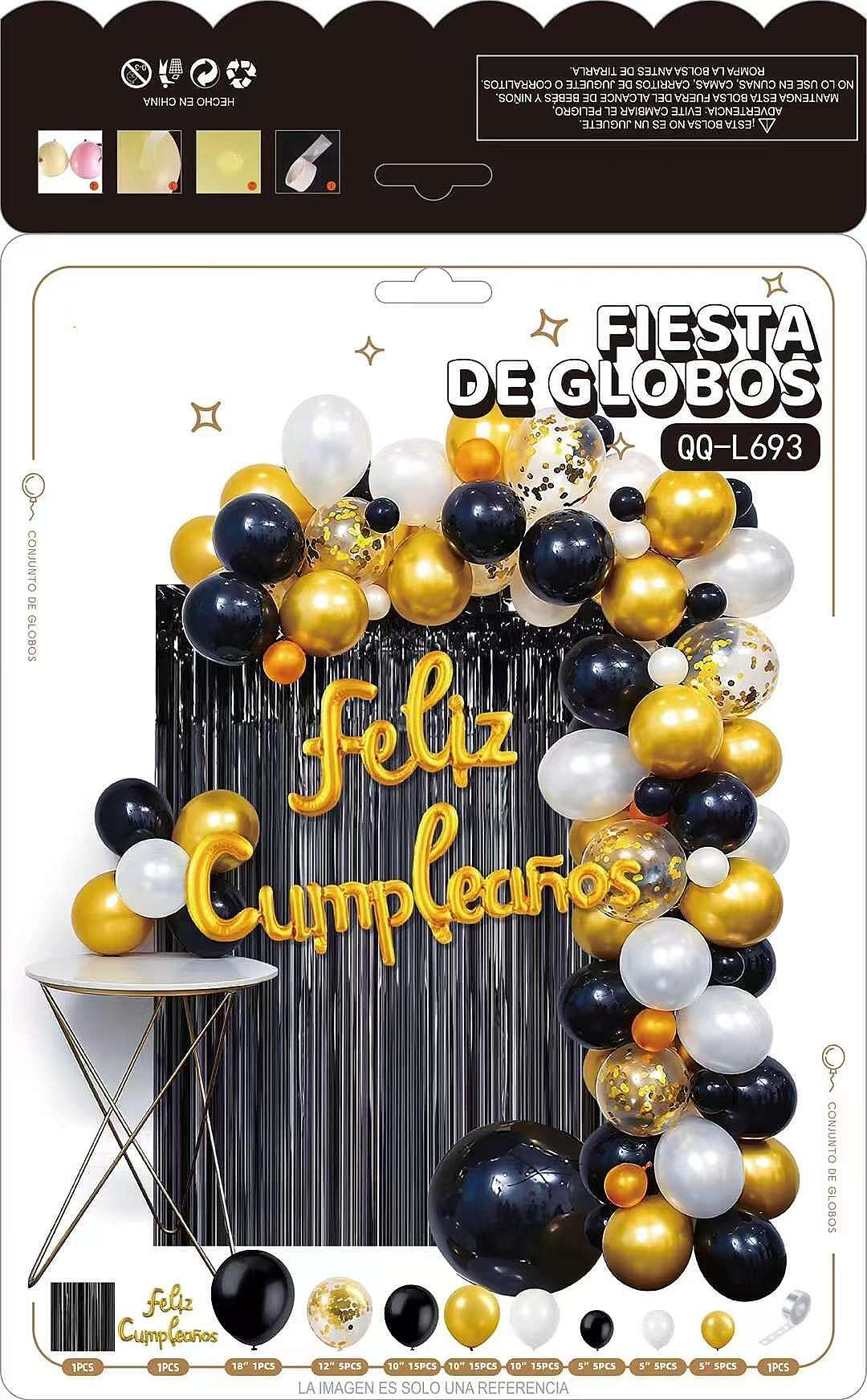Happy Birthday Decoration Kit Comb Party Decoration Latex Confetti Ballon Letter Foil Balloon Garland Set Black Foil Curtain