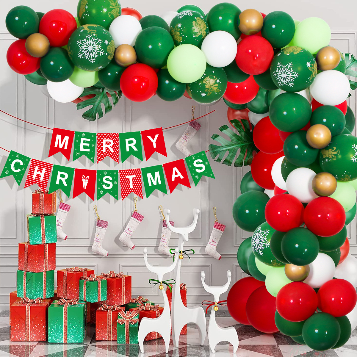 2022 Merry Christmas Party Decoration Set Red and Green Balloon Set Party Supplies Santa Claus Balloon Decoration