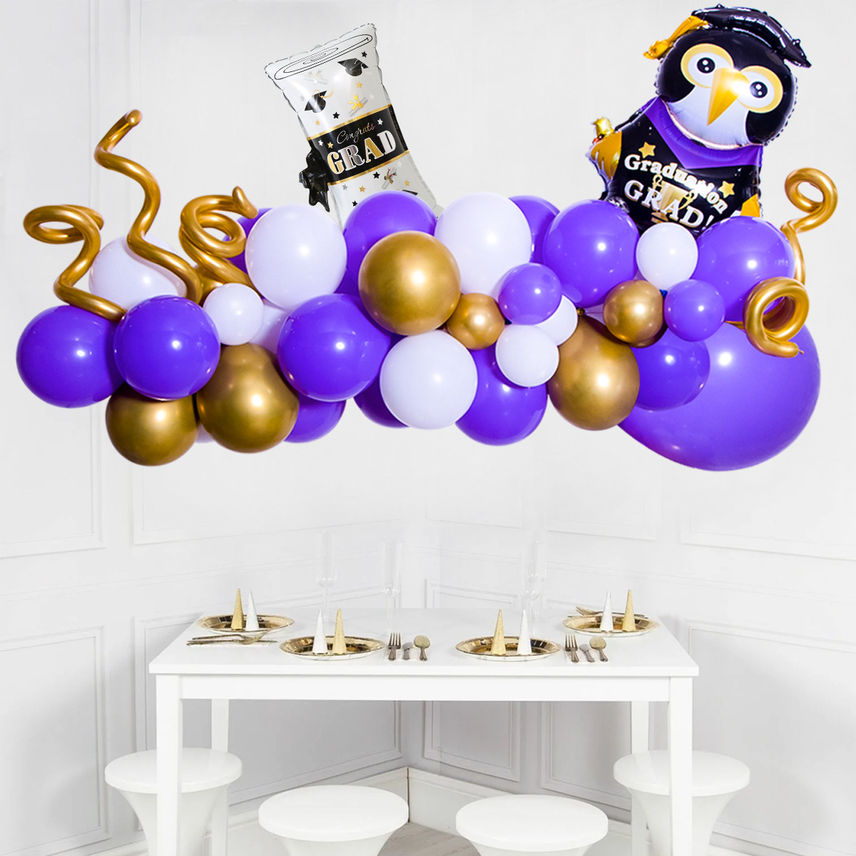 2023 Graduation Theme Blue Latex Balloon Arch Paper Pull Flag Graduation Party Background Decoration Balloon Chain Set