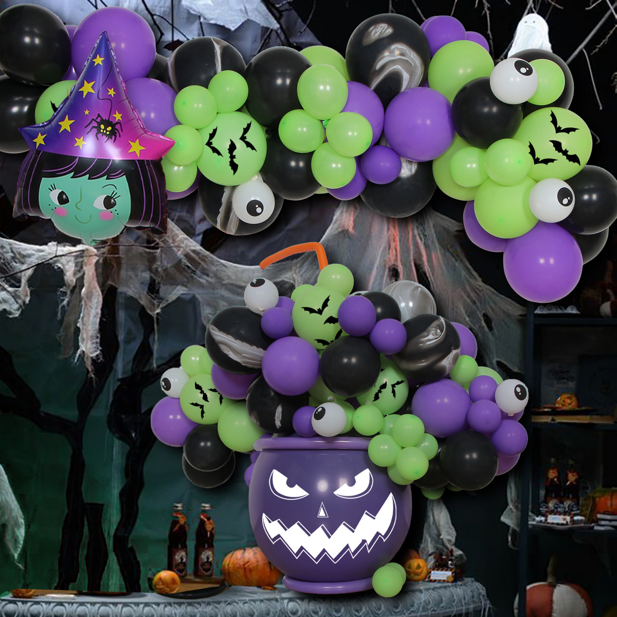 Halloween Party Banner Balloon Spider Bat Pumpkin Skeleton Balloons Arch Kits Halloween Party Decor Latex Balloons Halloween