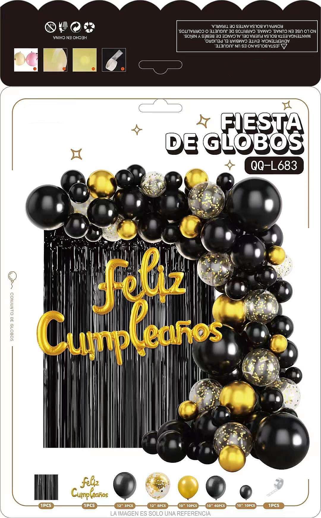 Happy Birthday Decoration Kit Comb Party Decoration Latex Confetti Ballon Letter Foil Balloon Garland Set Black Foil Curtain
