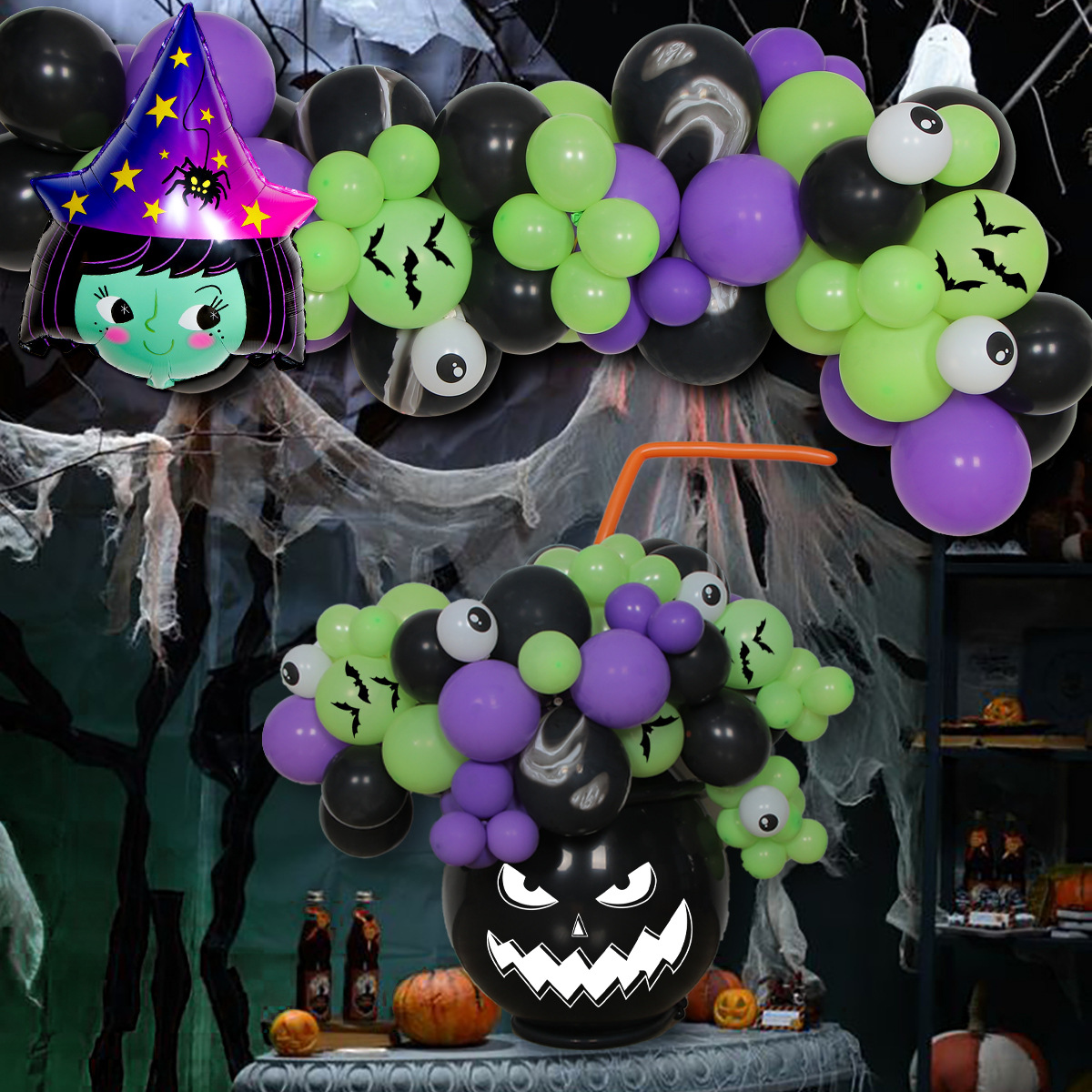 Halloween Party Banner Balloon Spider Bat Pumpkin Skeleton Balloons Arch Kits Halloween Party Decor Latex Balloons Halloween