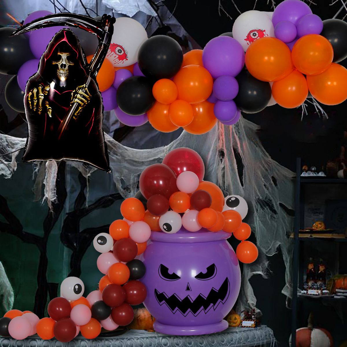 Halloween Party Banner Balloon Spider Bat Pumpkin Skeleton Balloons Arch Kits Halloween Party Decor Latex Balloons Halloween