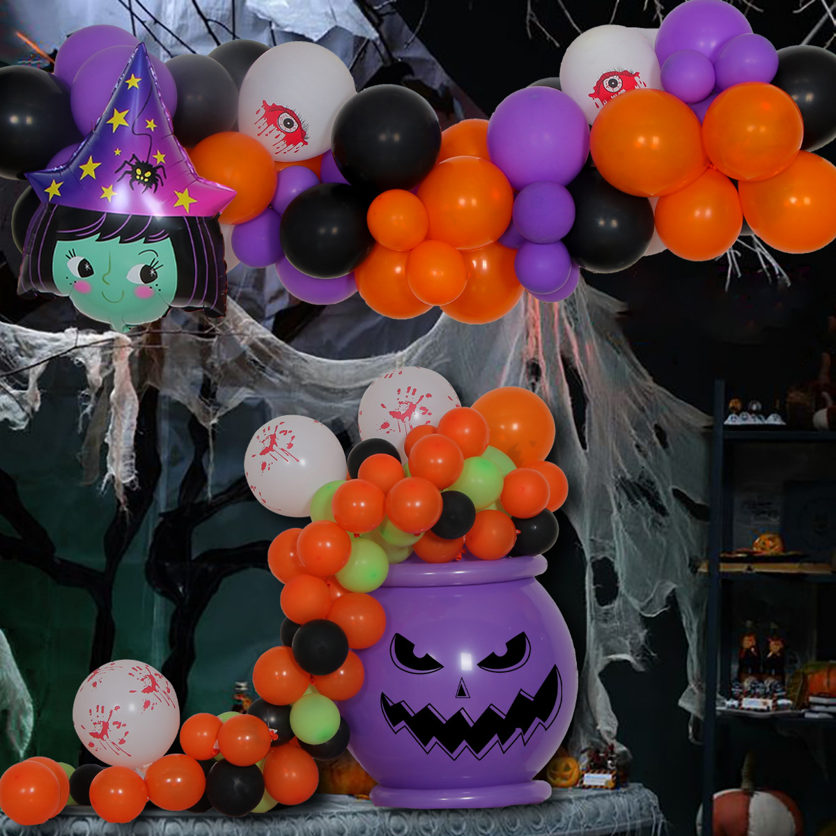 Halloween Party Banner Balloon Spider Bat Pumpkin Skeleton Balloons Arch Kits Halloween Party Decor Latex Balloons Halloween