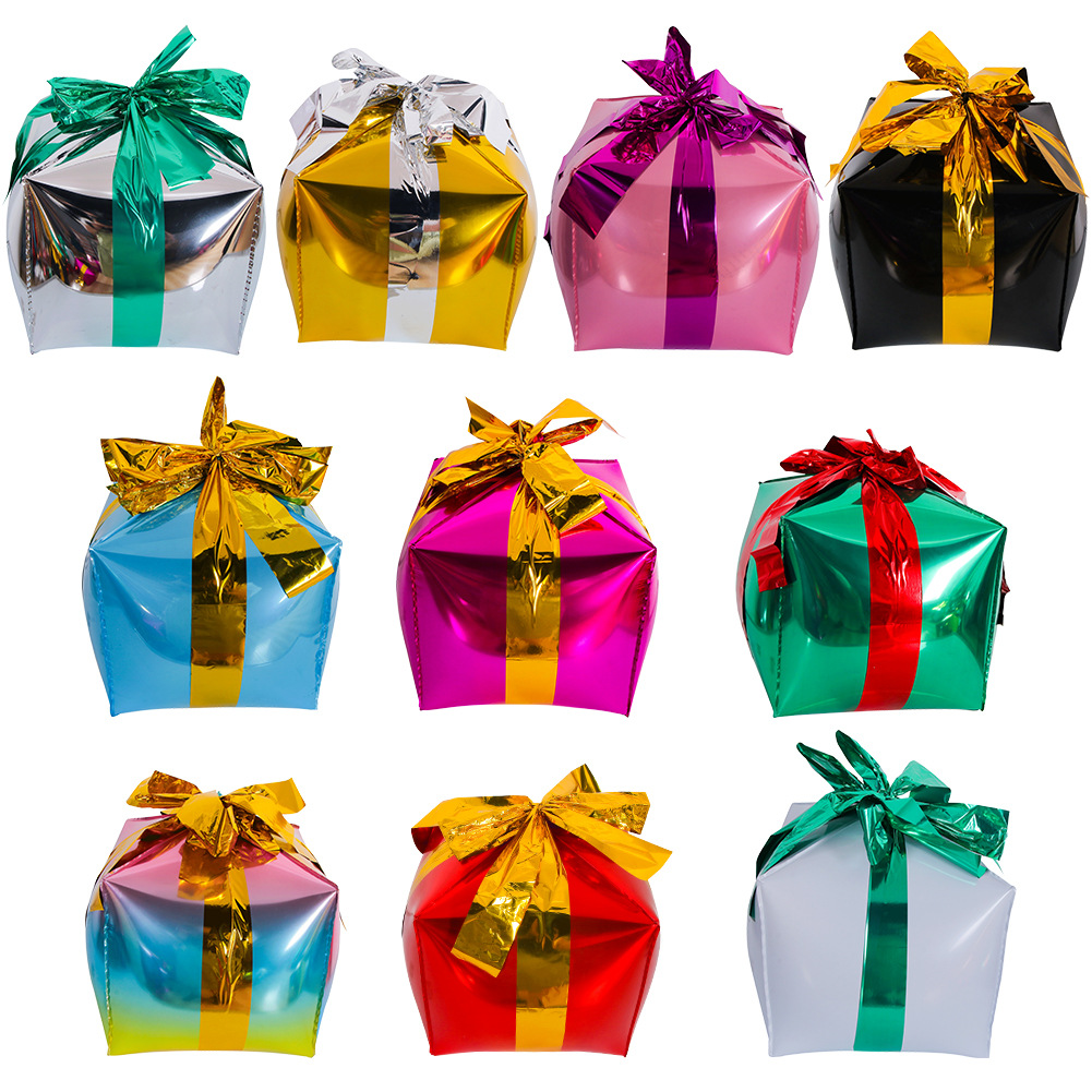 4D Foil Balloon Pink Cube Balloon 4D Happy New Year Square Shaped Foil Balloons Present Box Cube Shape Rich Color for Christmas