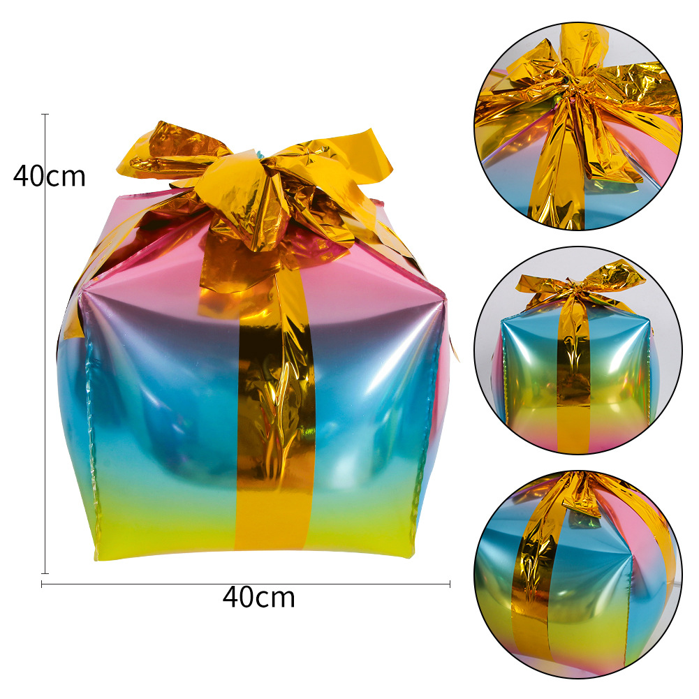 4D Foil Balloon Pink Cube Balloon 4D Happy New Year Square Shaped Foil Balloons Present Box Cube Shape Rich Color for Christmas