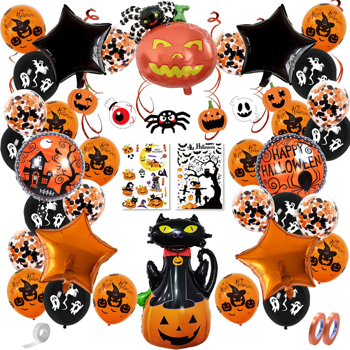New Halloween Balloon Set Halloween Party Decoration Arrangement Sticker Aluminum Film Aluminum Foil Balloon Set