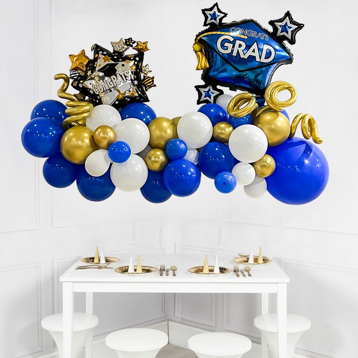 2023 Graduation Theme Blue Latex Balloon Arch Paper Pull Flag Graduation Party Background Decoration Balloon Chain Set