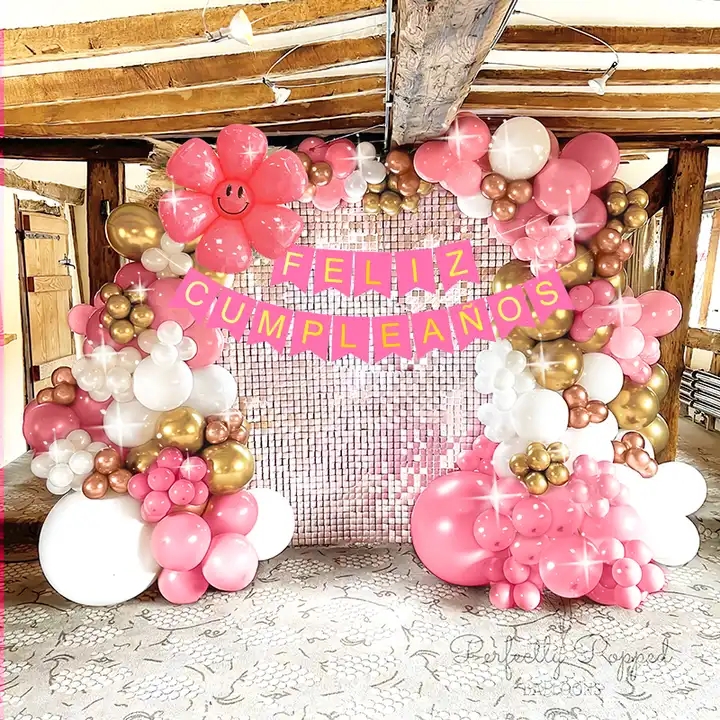 Colorful Latex Staircase Decoration Balloon Small Daisy Foil Balloon Spanish Happy Birthday Letters For The Celebration Party