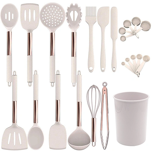 24pcs Silicone Kitchen Utensils Set Non stick Kitchen Cookware set with Stainless Steel Handle Silicone Cooking Utensil Set