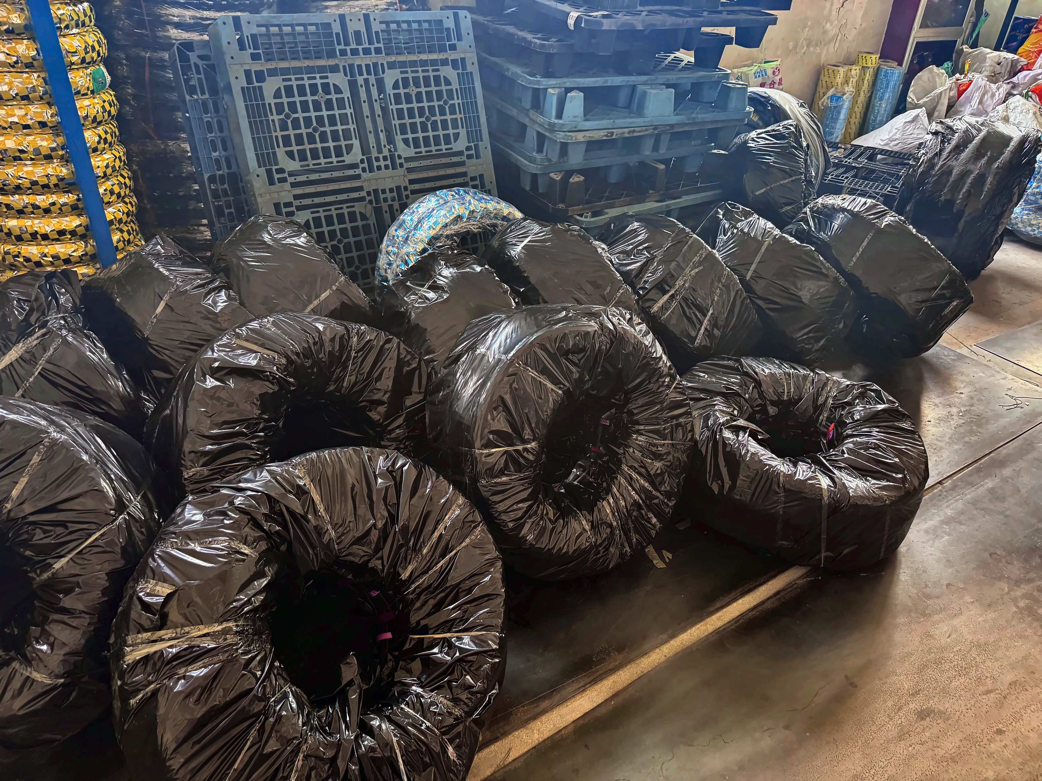 Motorcycle tires prepared for export shipment from China