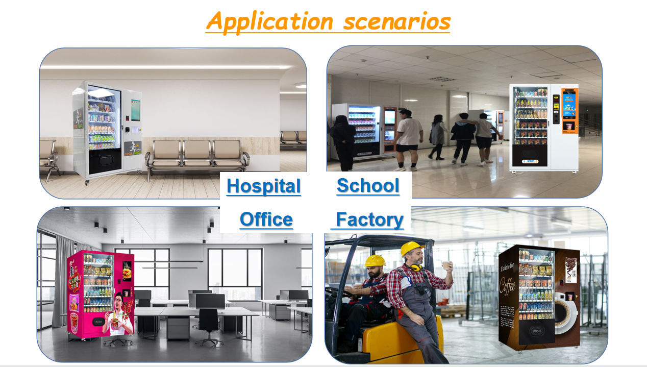Cupnoodle vending machine, hot water vending machine, touch screen vending machine, snack and drink vending machine