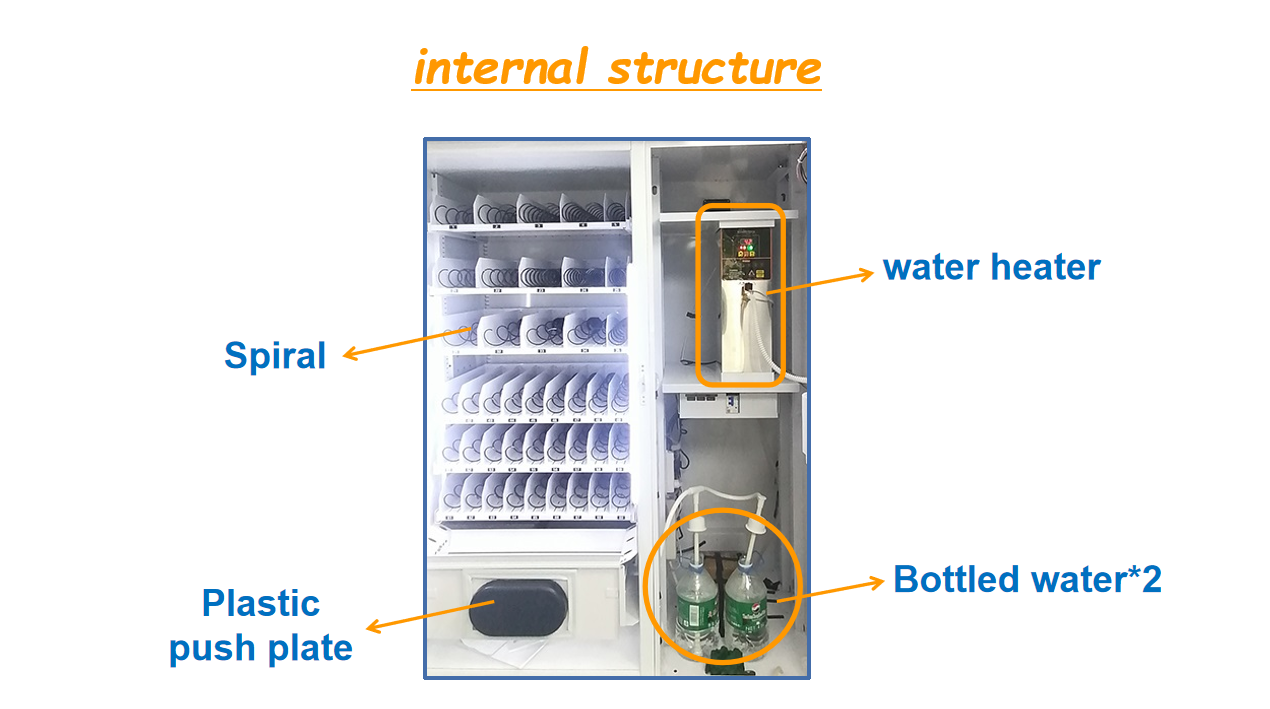Cupnoodle vending machine, hot water vending machine, touch screen vending machine, snack and drink vending machine