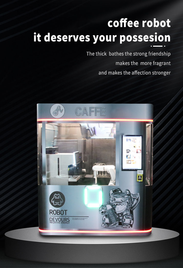 24/7 Automatic Coffee Vending Robot, your turnkey solution for a 24/7 coffee shop business, covering only 2.2 square meters, offers mobility and flexibility, providing unmanned retail solutions for an efficient coffee experience anytime, anywhere.