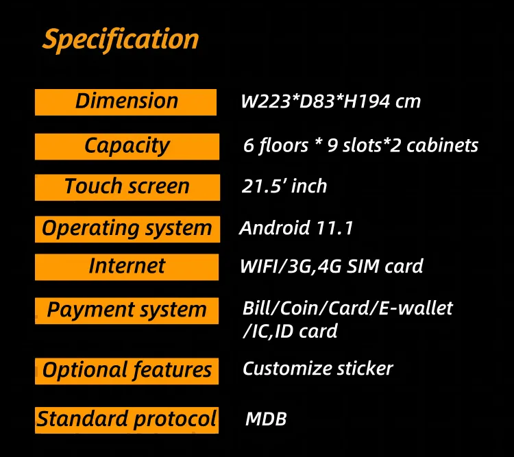 specification of double Combo Vending Machine for meals and snacks