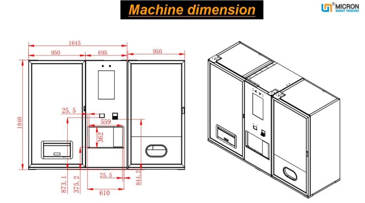 double Combo Vending Machine for meals and snacks mechine dimension
