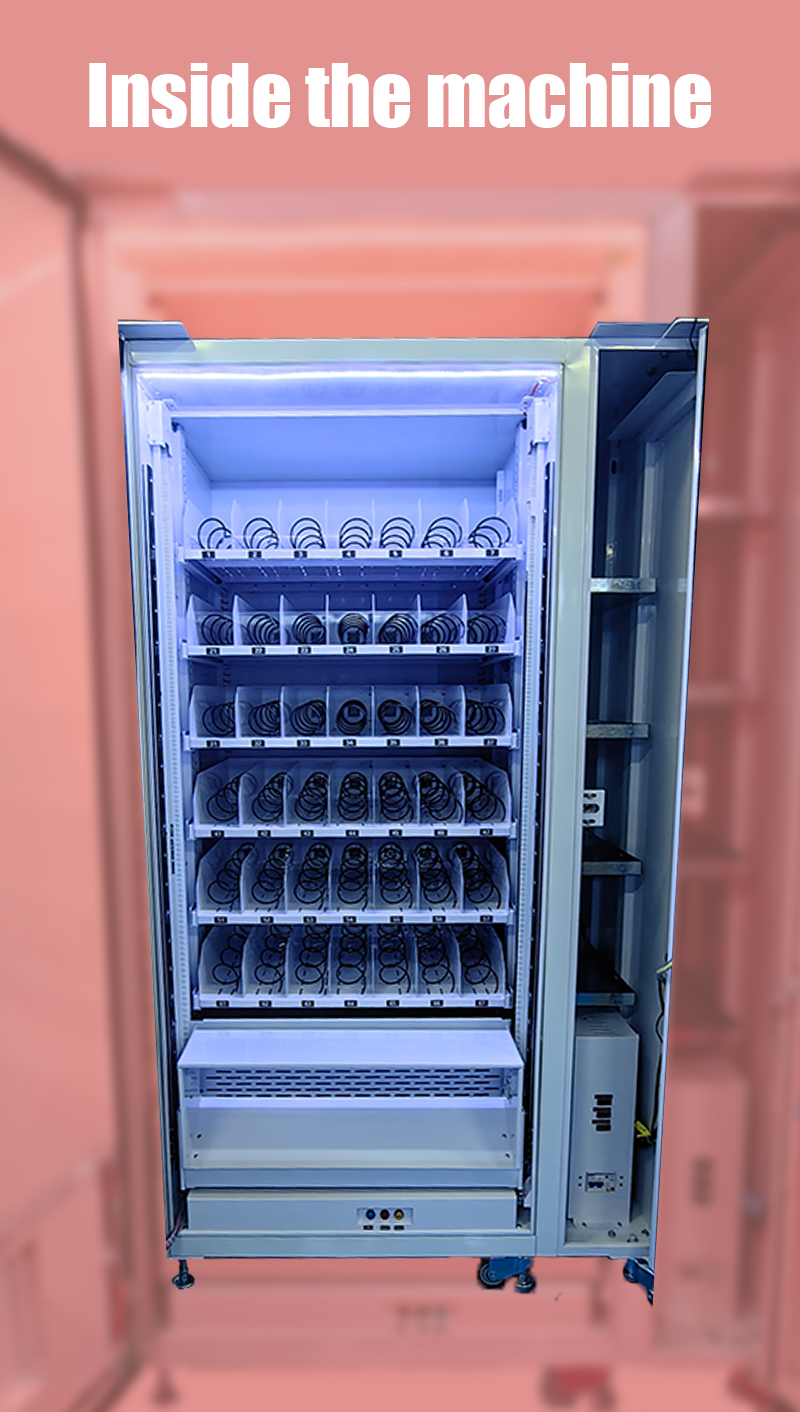 Hot-selling beauty vending machine for cosmetics beauty products perfume with a 21.5-inch touchscreen and elevator for safe delivery of fragile products; middle pickup port, no need to bend down; double infrared sensors for better protection; extra big lockers for displaying luxury products.