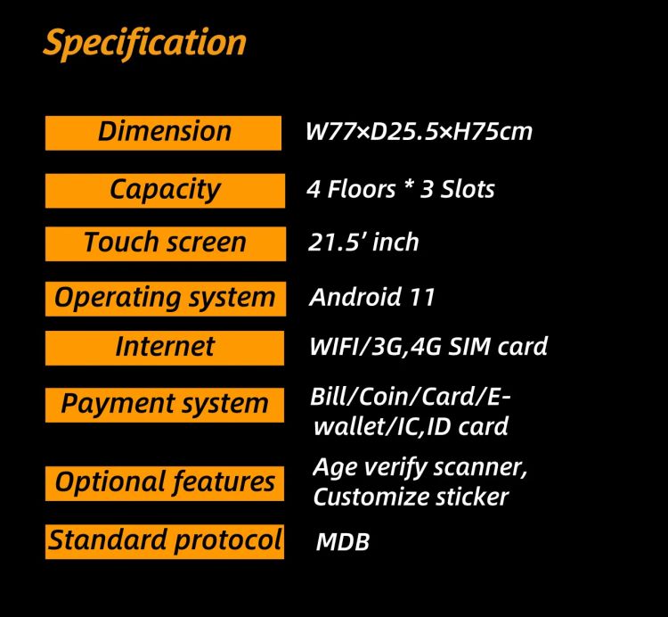 WEIMI mini Vape Vending Machine with age checker card reader specification