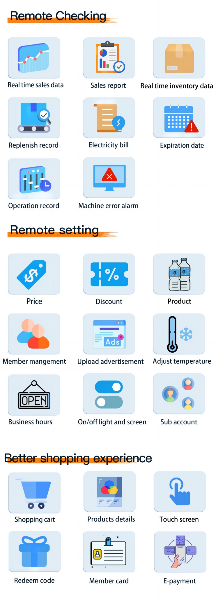 Smart management system for modern design floor standing vape vending machine with ID scanner and card reader