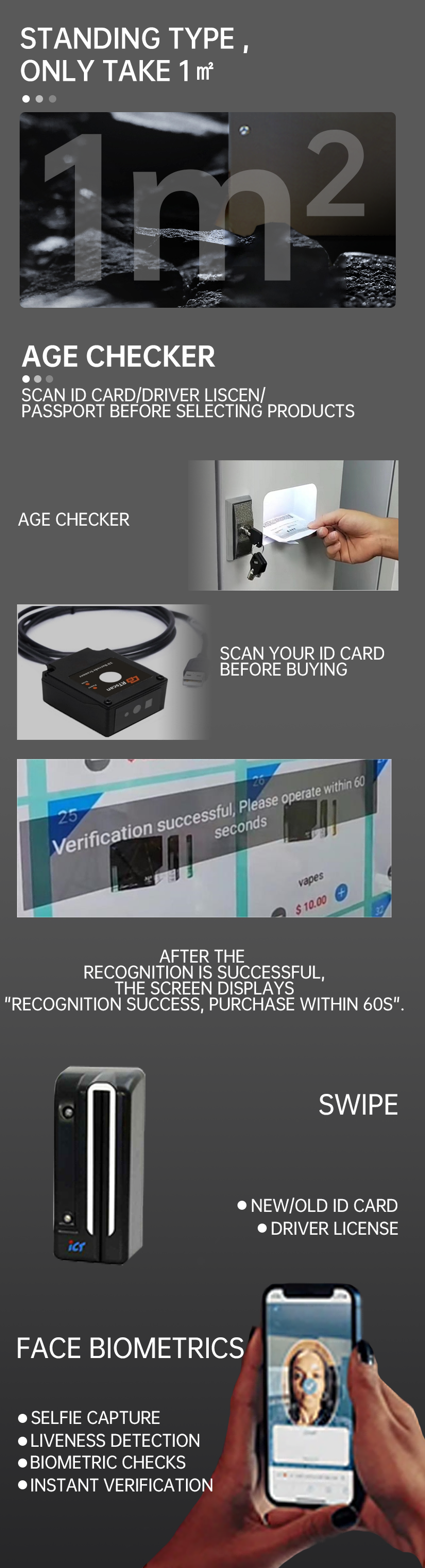 Floor Standing Vape Vending Machine with ID Scanner and Card Reader 3 age verification