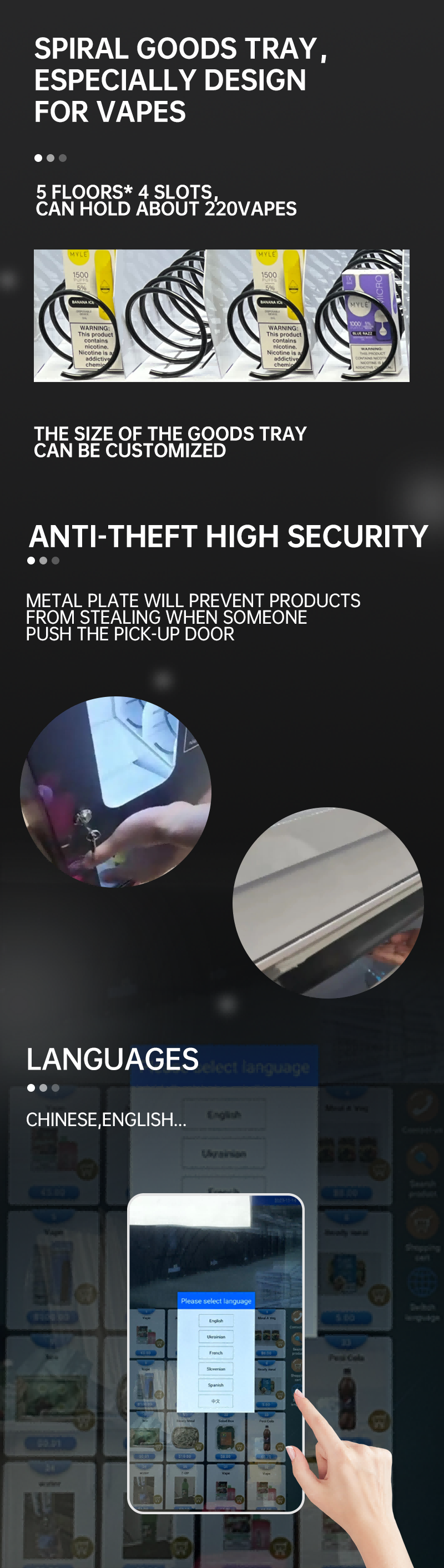 anti-theft high security modern design Floor Standing Vape Vending Machine with ID Scanner and Card Reader