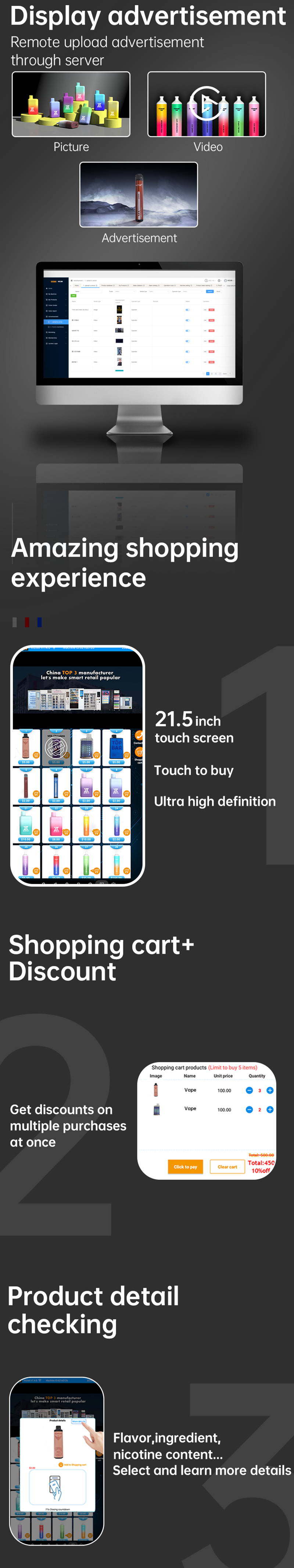 modern design Floor Standing Vape Vending Machine with ID Scanner and Card Reader