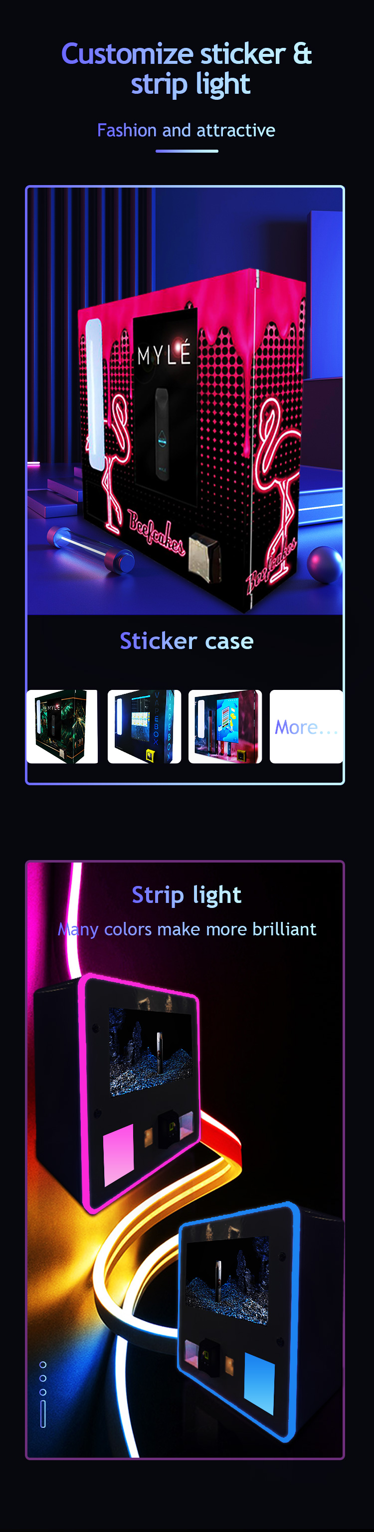 WEIMI Mini Tabletop Vending Machine with LED light strip, ID scanner and card reader for selling vape e-cigarette tissue condom tampon