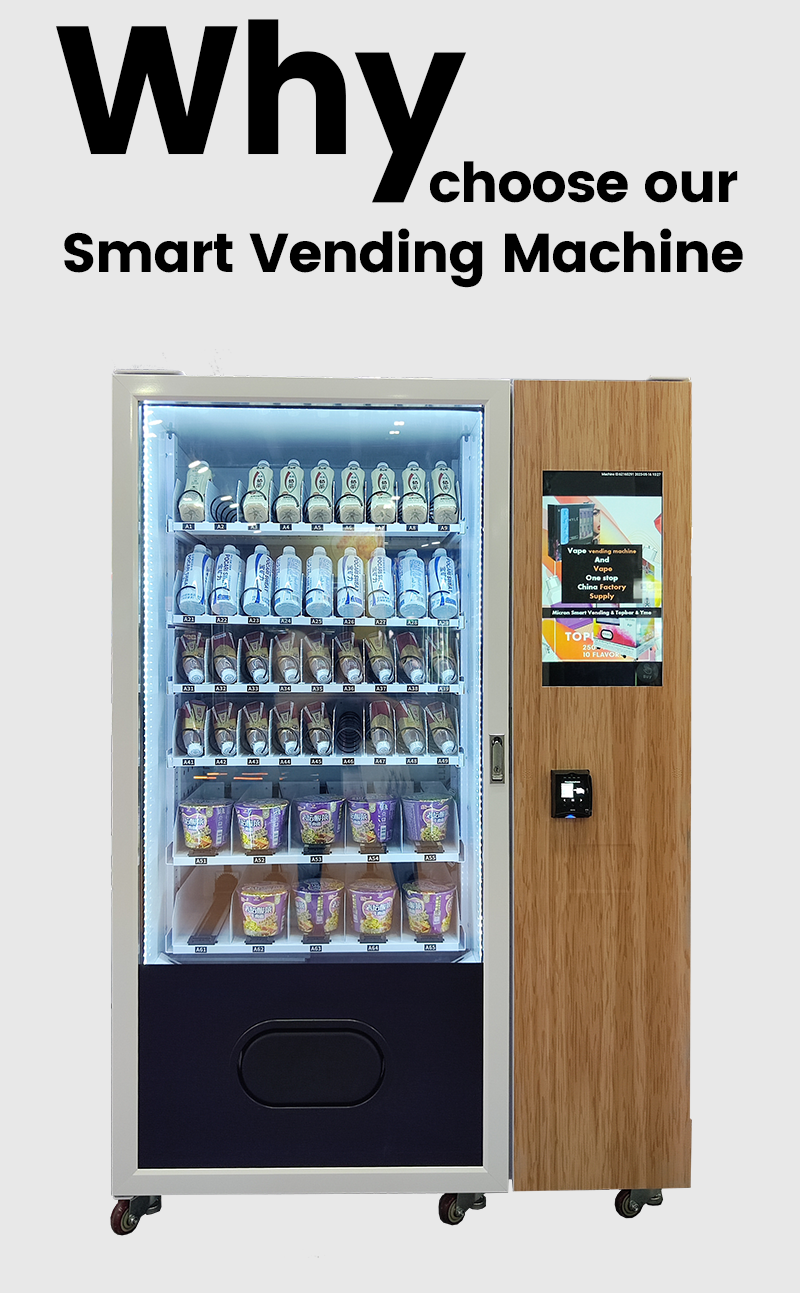 Micron Smart Snack and Drink Combo Vending Machine E-wallet offer customer better shopping experience, 21.5 inch touch screen support shopping cart and discount.