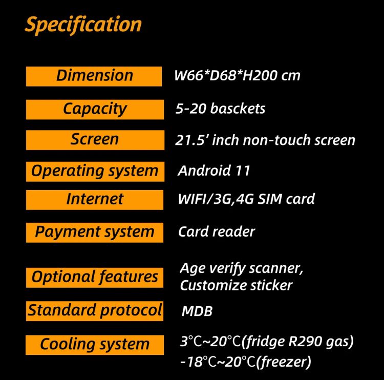 specification fo Micron office Food Vending Machine healthy fresh food vending machine