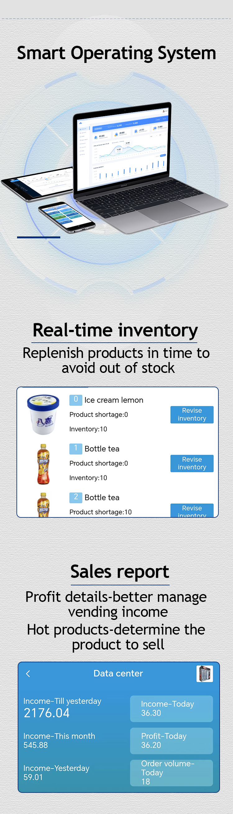 smart operating system for Micron office Food Vending Machine check real time inventory