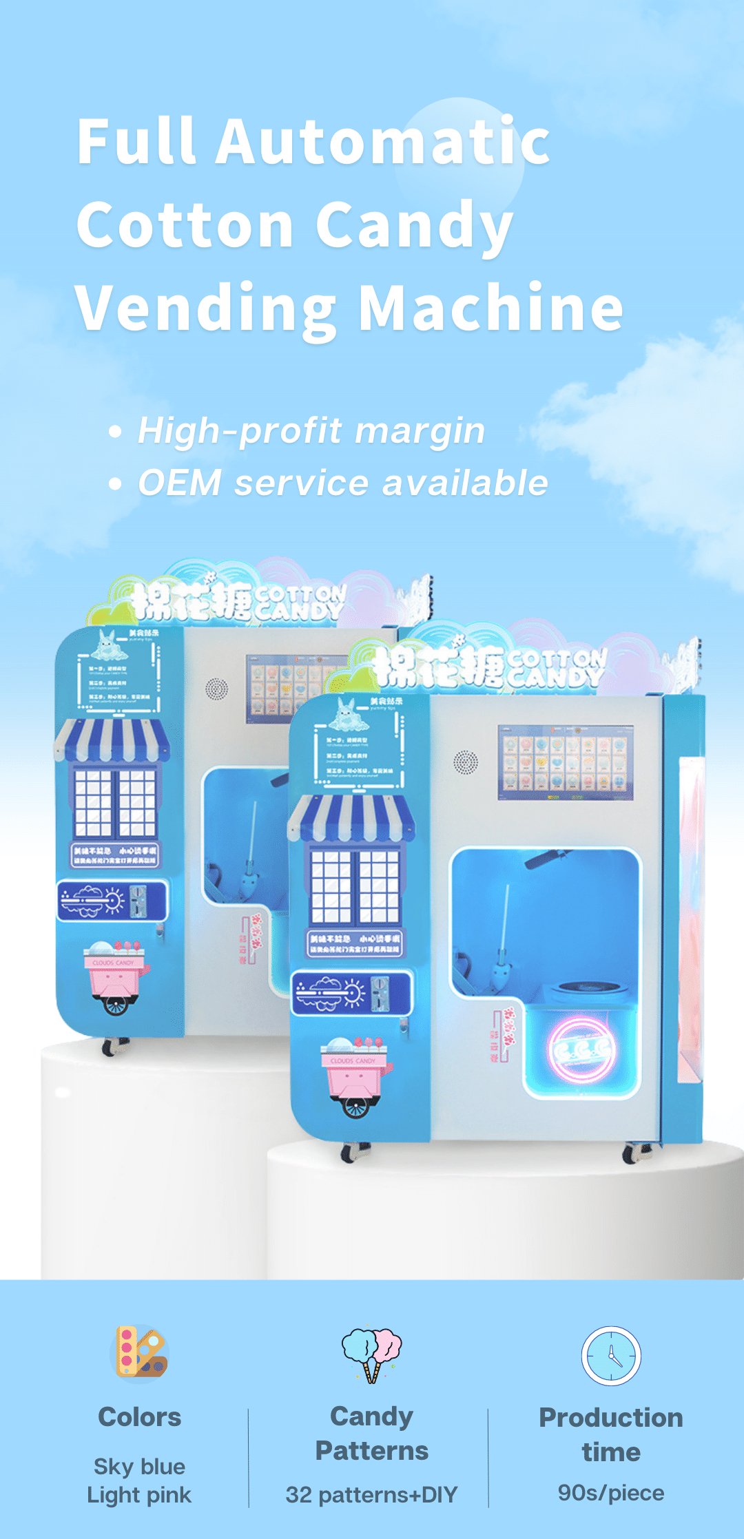 Affordable Profitable Automatic Cotton Candy Vending Machine Candy Floss Machine for Sale high-profit margin OEM service available