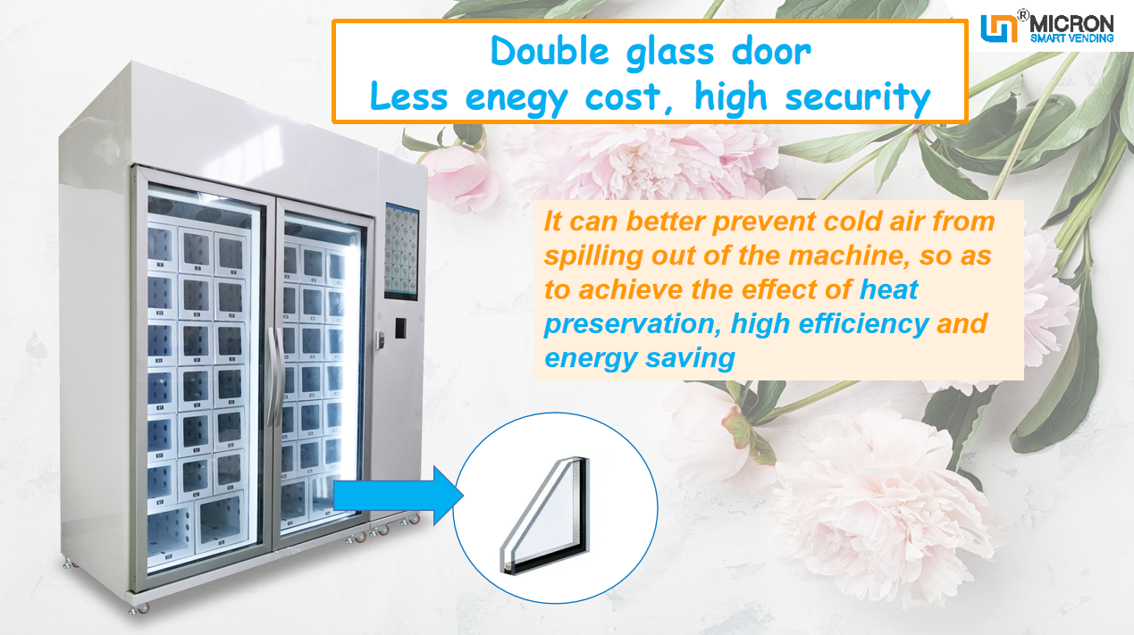 Flowers vending machine with lockers cooling system touch screen