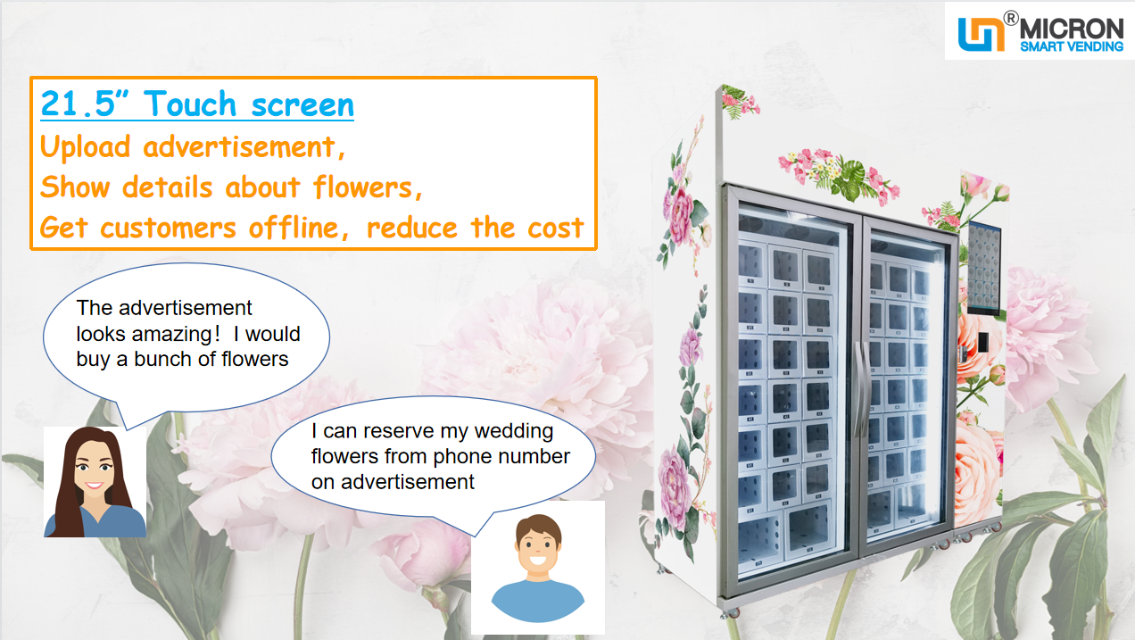 Flowers vending machine with lockers cooling system touch screen